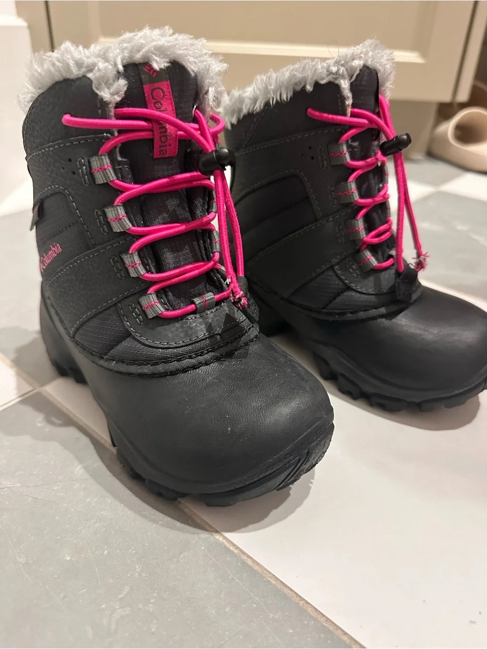 Columbia Kids' Waterproof Winter Boots - Black with Pink Accents